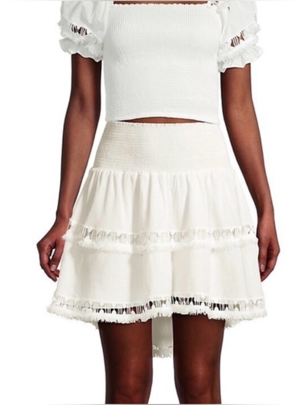 Peixoto White Tiered‎ Fringe Smocked Waist Skirt size XS